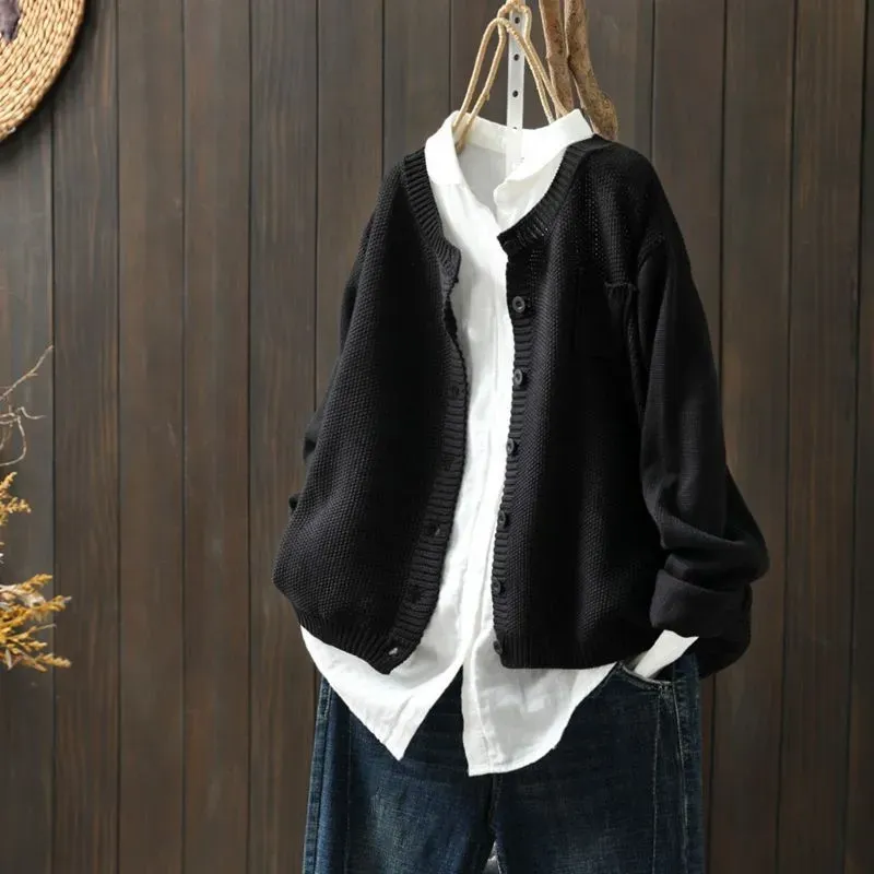 Vintage Solid Long Sleeve Sweater Cardigan