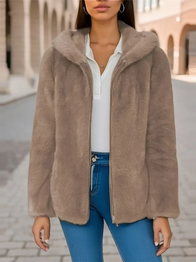 Women's Sherpa Jacket Fleece Jacket Teddy Coat with Hood Winter Thermal Warm Heated Coat Fall Drawstring Zip up Hoodie Jacket Hoodie Plush Casual Street Outerwear Long Sleeve Black Green