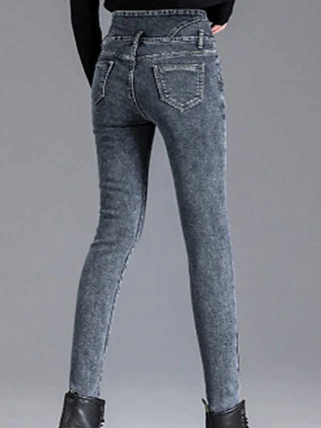 Women‘s Fleece Pants Trousers Jeggings Full Length Fashion Streetwear Street Daily Black Blue S M Fall Winter