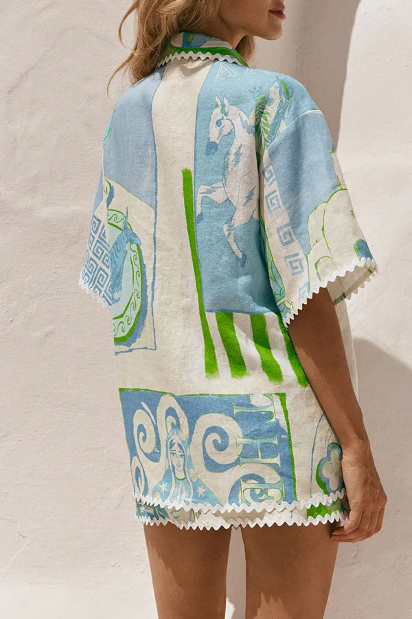 Embroidered Patchwork Short Sleeve Shirt