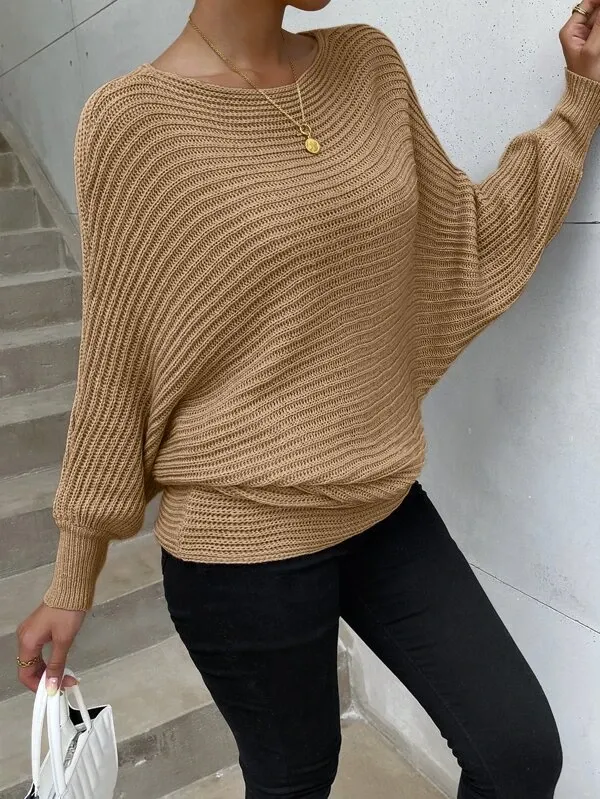 Solid Batwing Sleeve Sweater