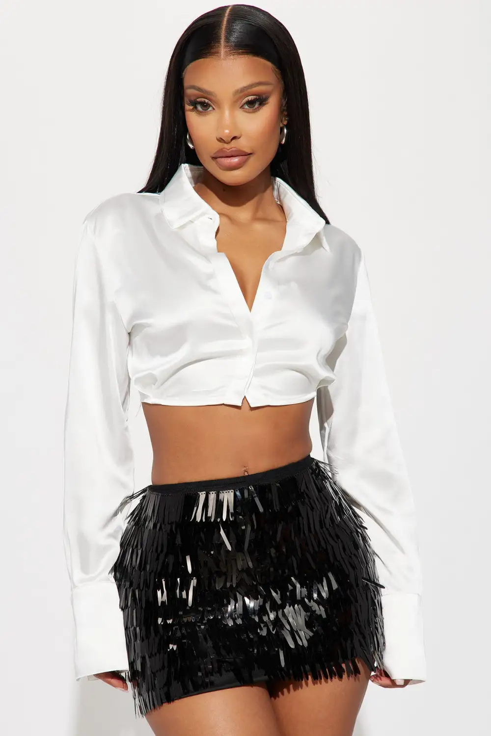 On My Own Cropped Satin Shirt - White