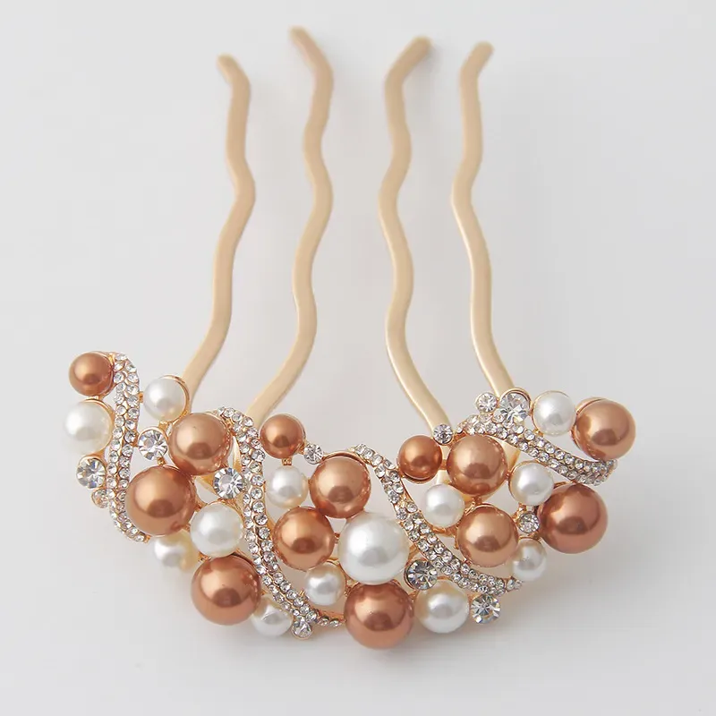 Alloy hair accessories ball head comb bow pearl hair comb