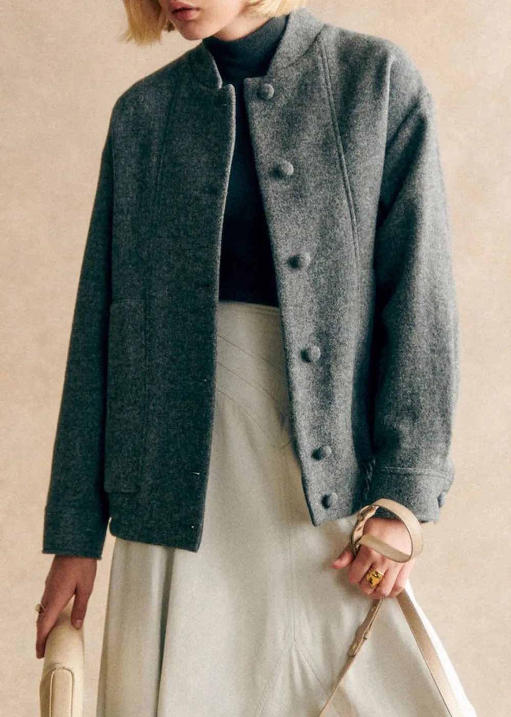 Solid Color Long Sleeve Bomber Jacket