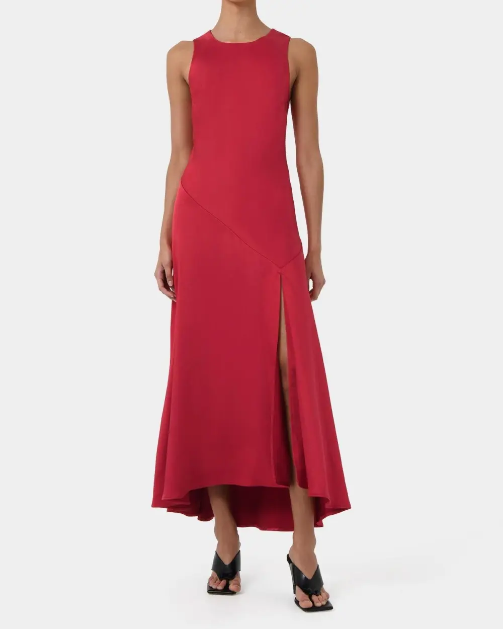 Round Neckline Satin Bias Dress