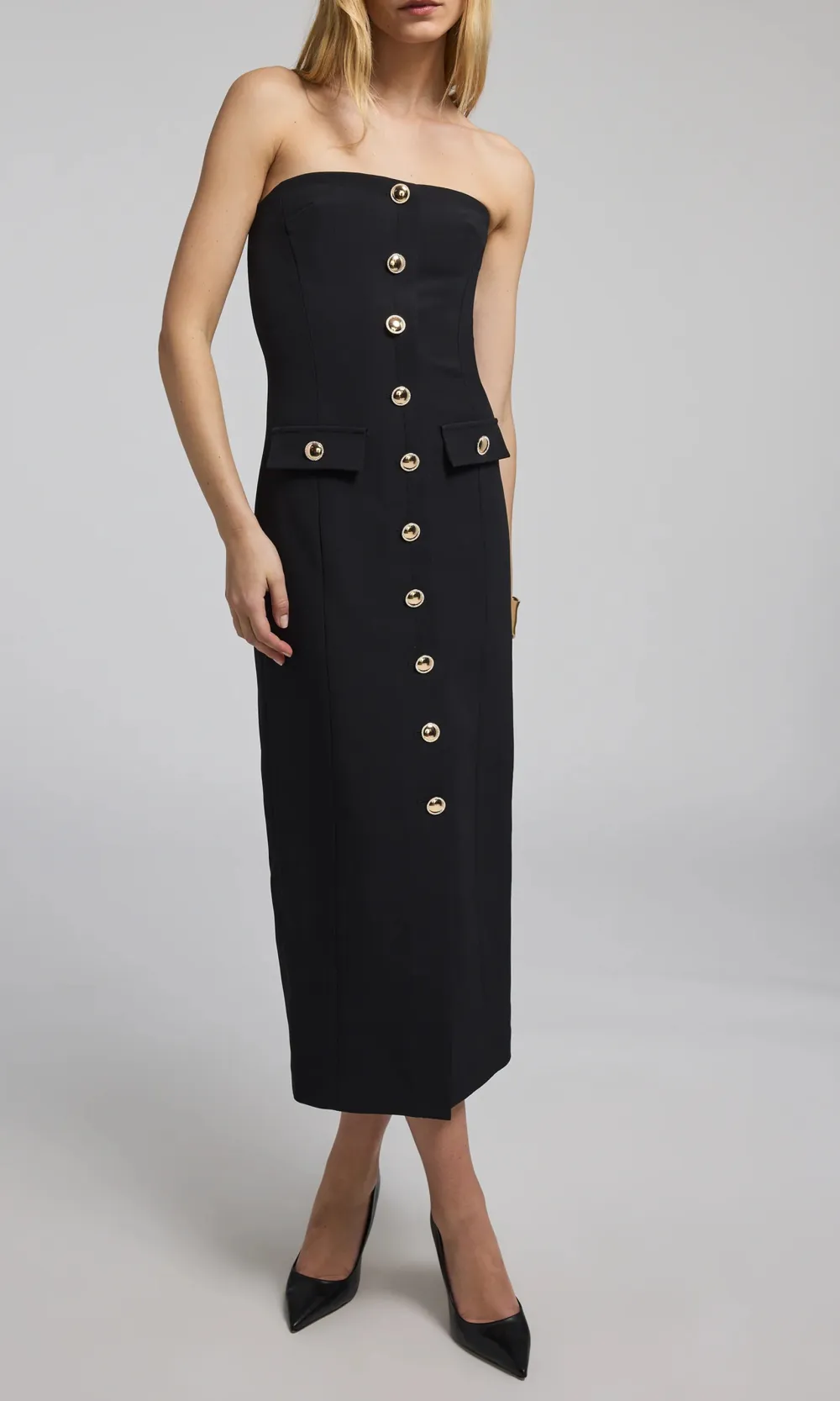 Front Button Sleeveless Midi Dress