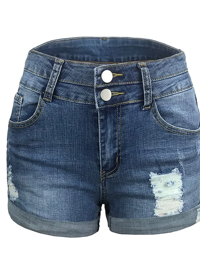 Women's Jeans Shorts Denim Blue Dark Blue Black Mid Waist Fashion Office Casual Baggy Micro-elastic Short Comfort Plain S M L XL XXL
