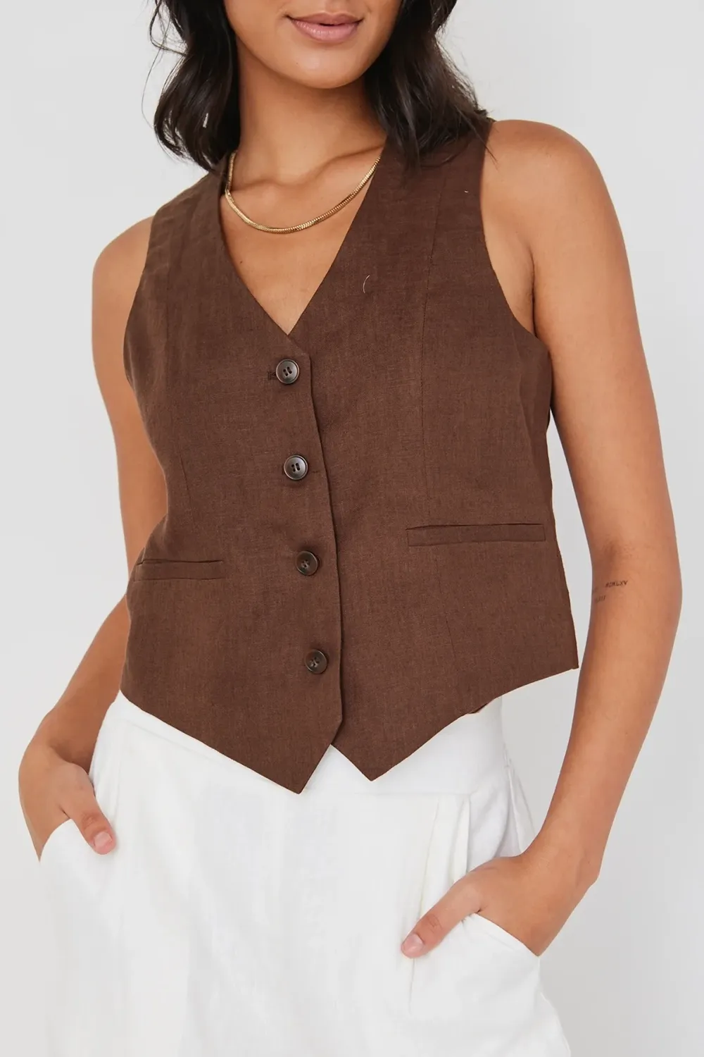 Espresso Linen Fitted Vest
