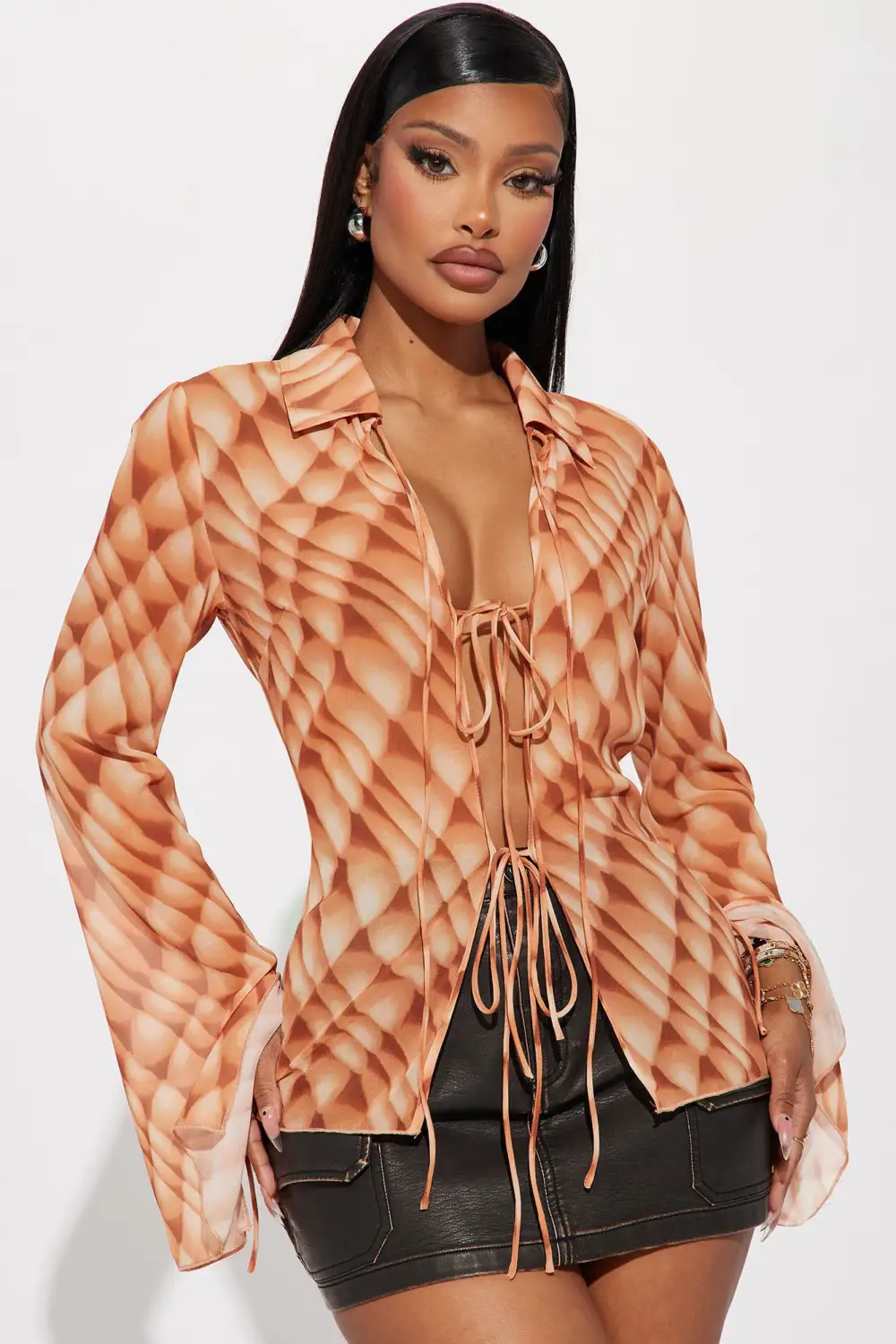 Free For Brunch Blouse Top - Orange/combo