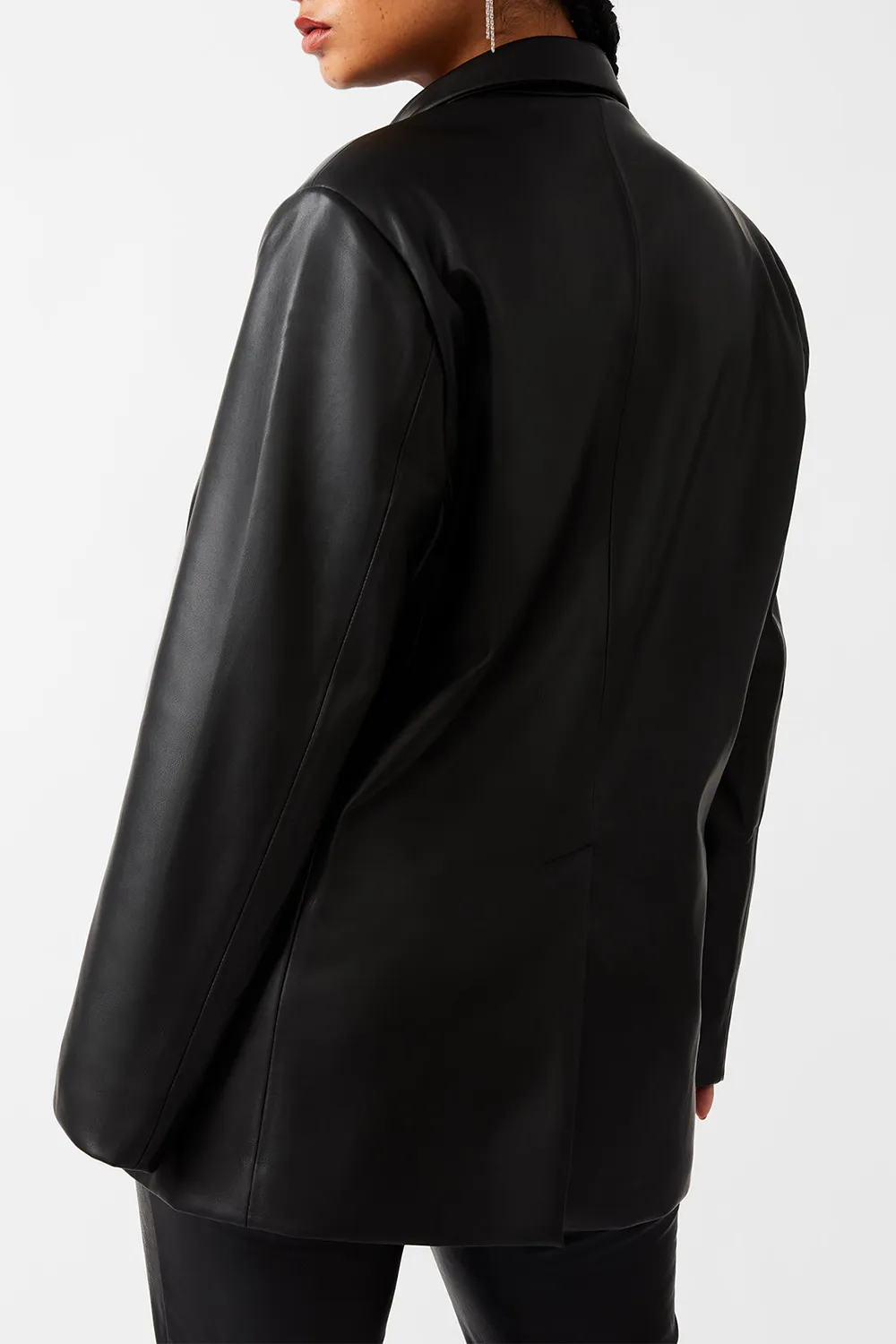 FAUX LEATHER BLAZER BLACK