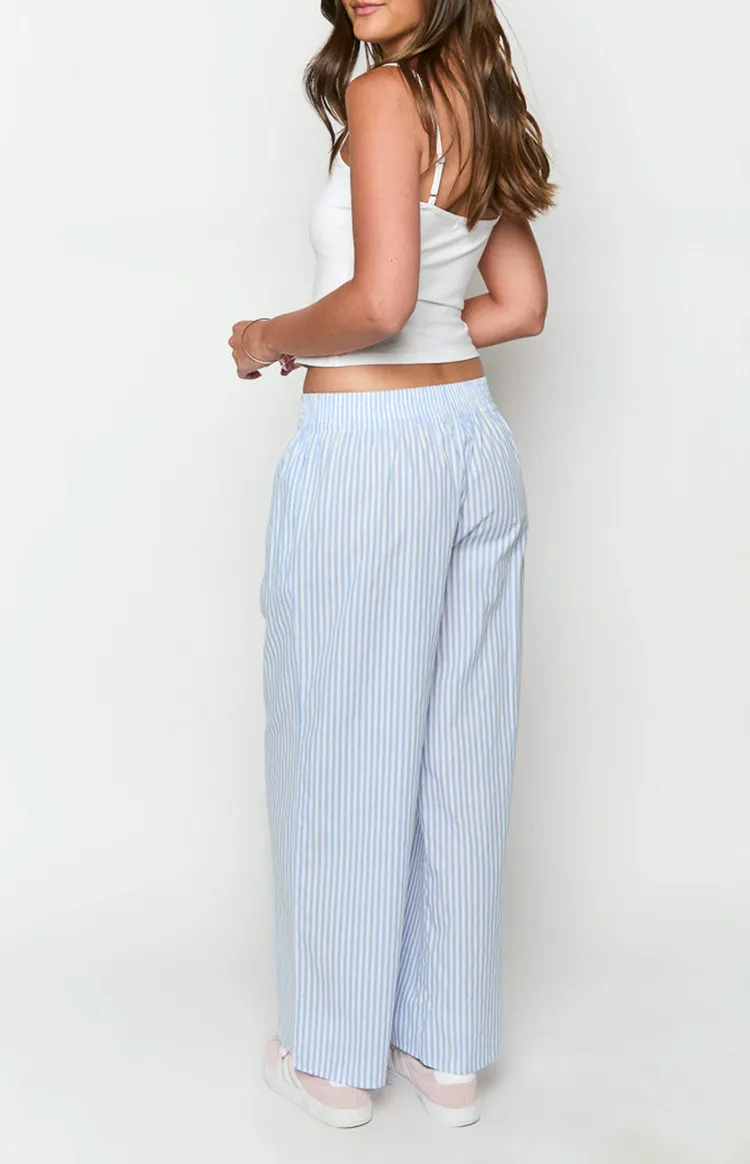 Light Blue Striped Wide Leg Pants