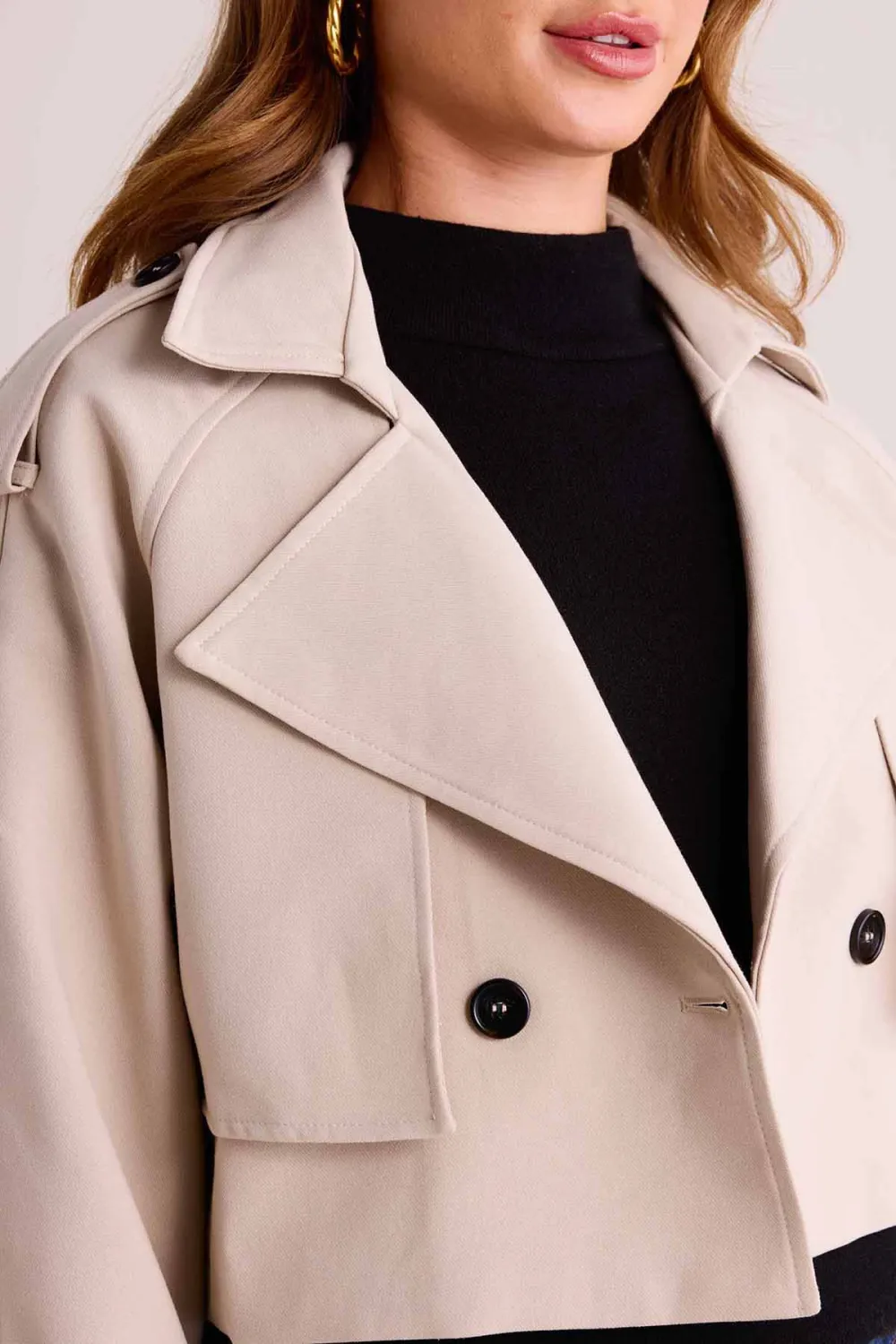 Beige Cropped Double Breasted Jacket