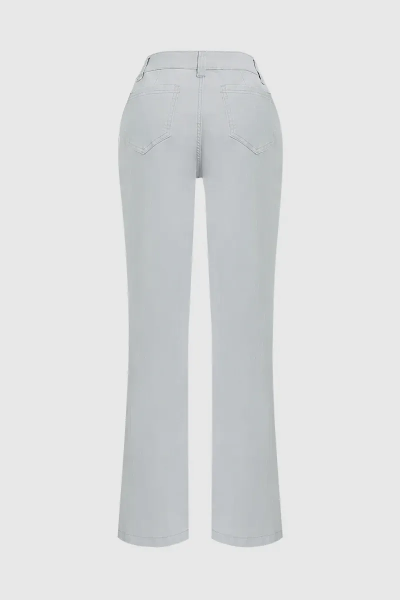 Zip Fly Mid Waist Straight Leg Pants