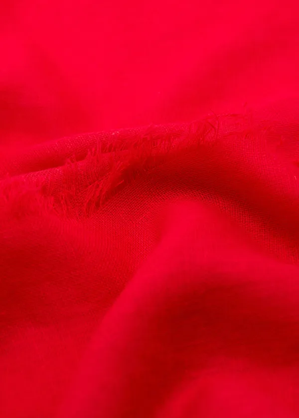 Red Linen-Blend Casual Style Scarf With Frayed Ends