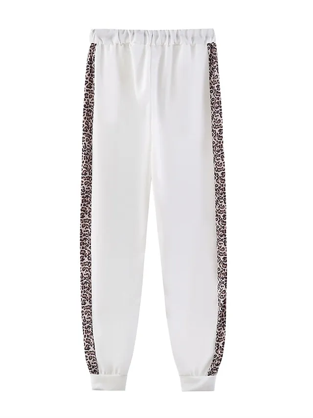 Women's Loungewear Sets Leopard Sport Casual Comfort Home Street Daily Polyester Breathable Hoodie Long Sleeve Hoodie Pant Spring Fall Black White