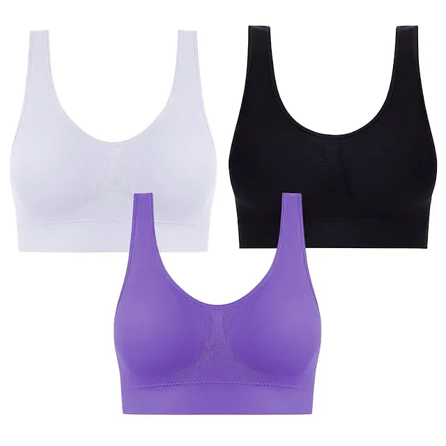 3 Packs Sports Bra for Women High Support with Removable Pad Wireless Yoga Fitness Gym Workout Bra Top Sport Activewear High Impact Breathable Comfortable Stretchy