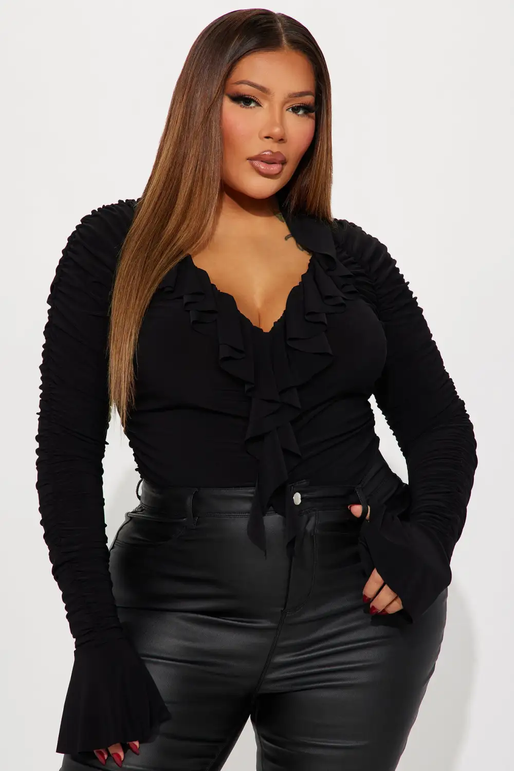 Treat You Right Ruffle Bodysuit - Black
