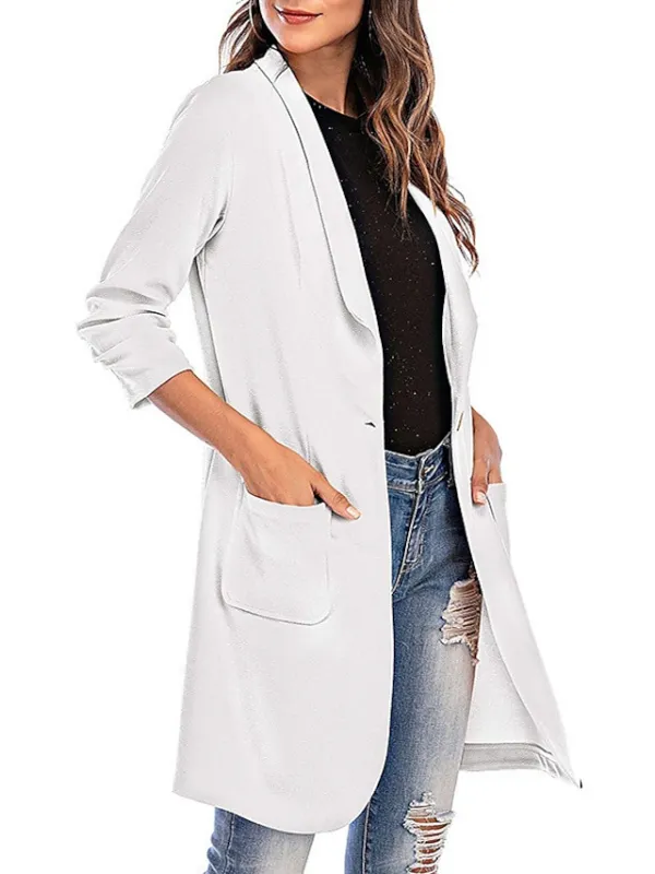 Women's Blazer Clean Fit  Casual Work Daily Fall Spring Long Coat Regular Fit Breathable Lightweight Sporty Casual Jacket 3/4 Length Sleeve Solid Color Black Pink Yellow