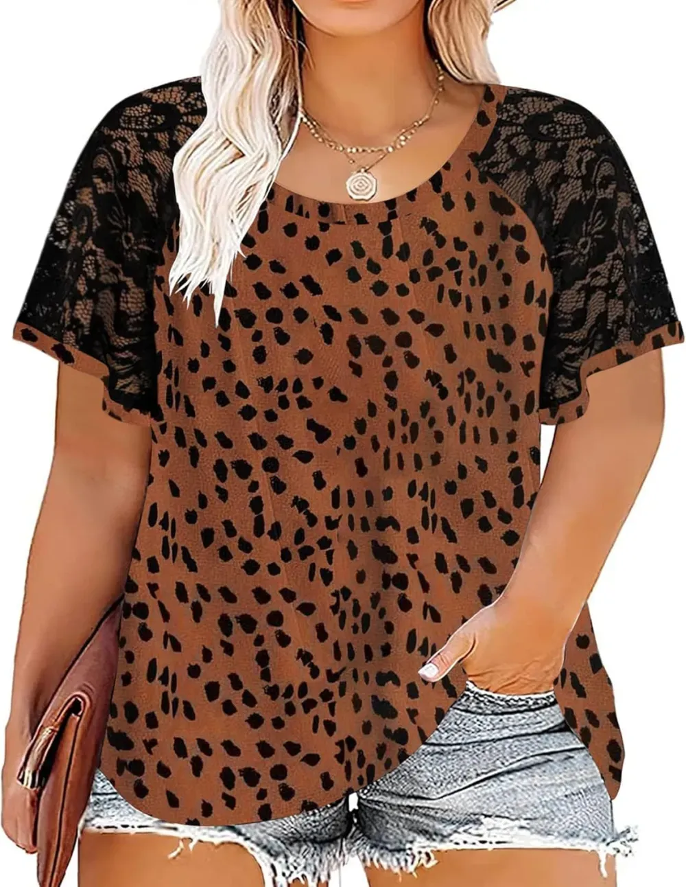 HDLTE Womens Plus Size Tops Floral Bell Sleeves Blouses Summer Crewneck Tunic Loose Casual T Shirts