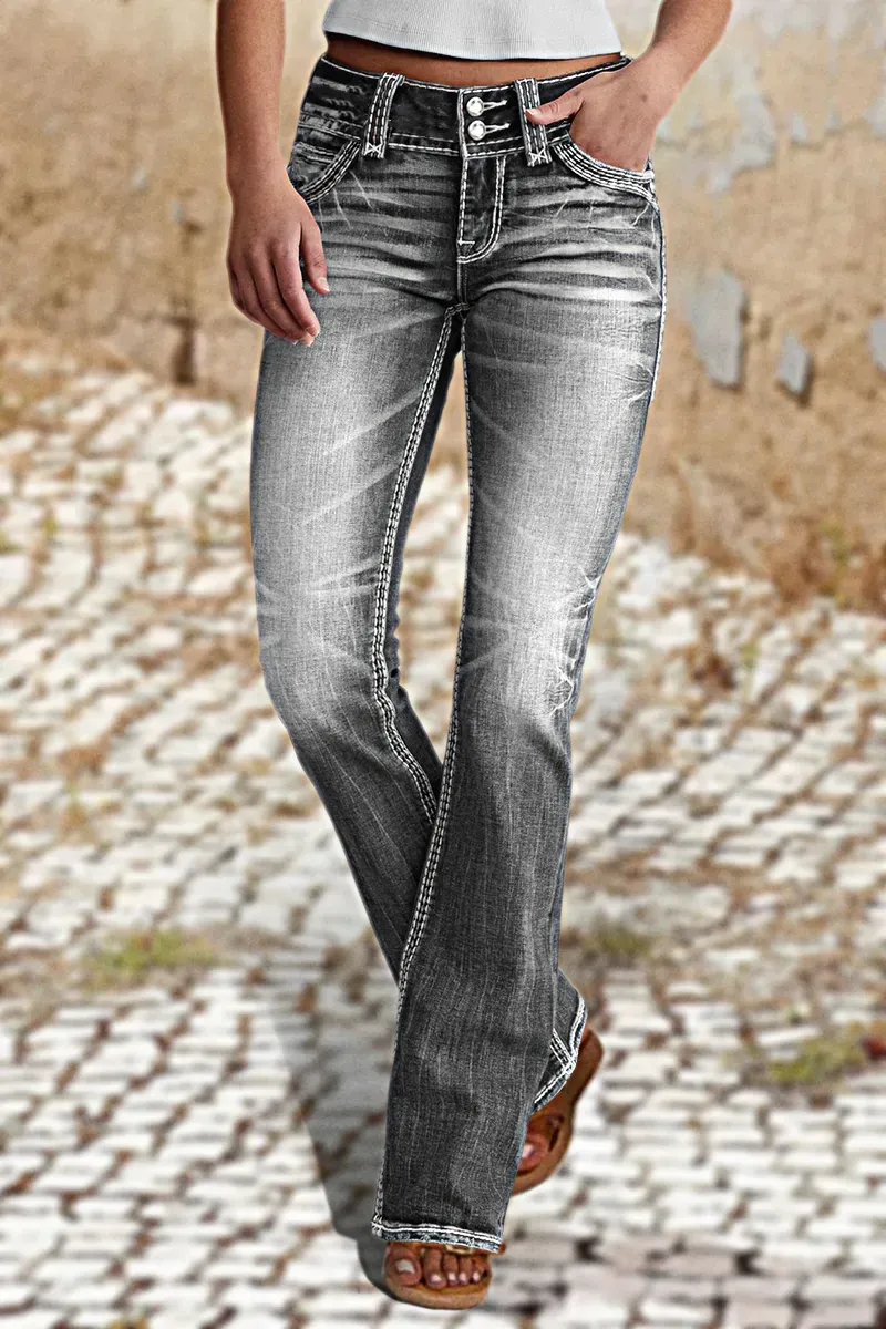 90s Vintage Slant Pocket Mid Waist Bootcut Jeans