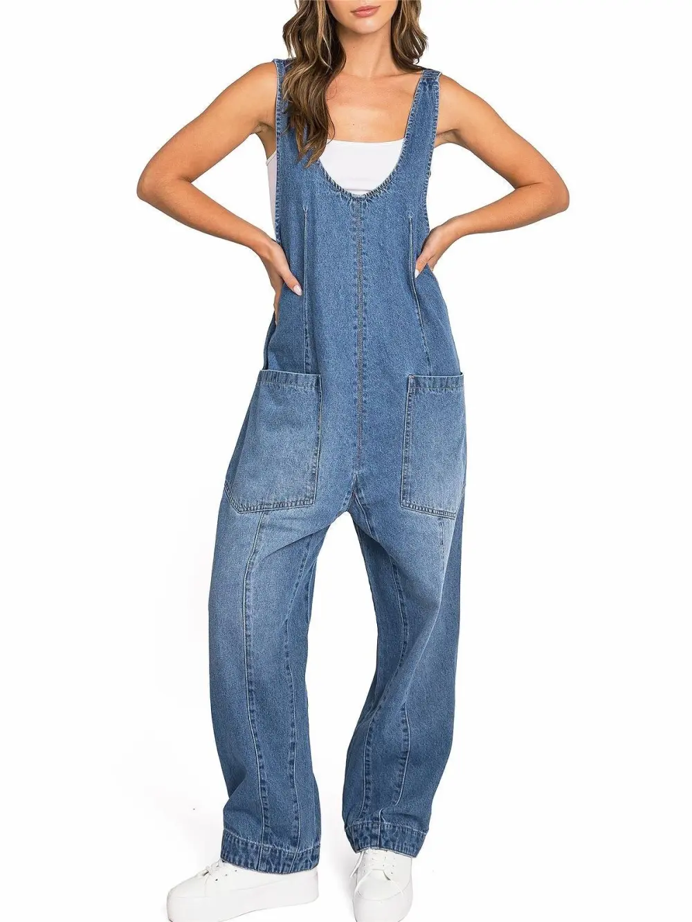 Wide Strap Denim Jumpsuit