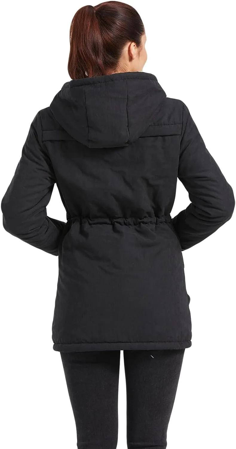 Women's Winter Mid Length Thick Warm Faux Lamb Wool Lined Jacket Coat