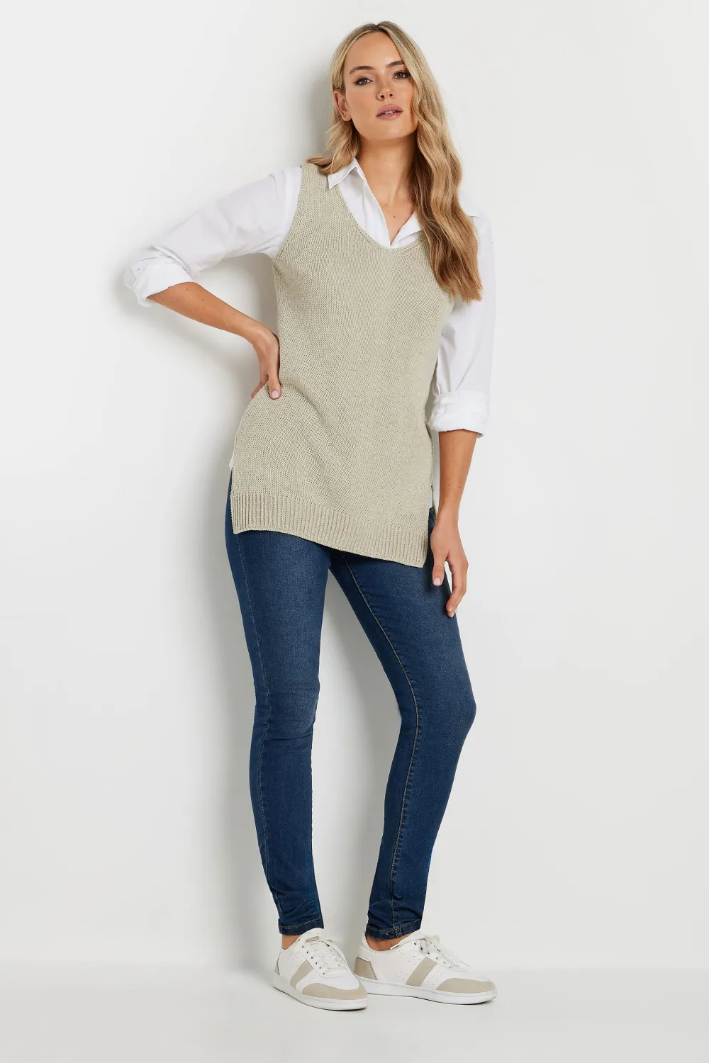 LTS Tall Stone Brown Knitted V-Neck Vest Top