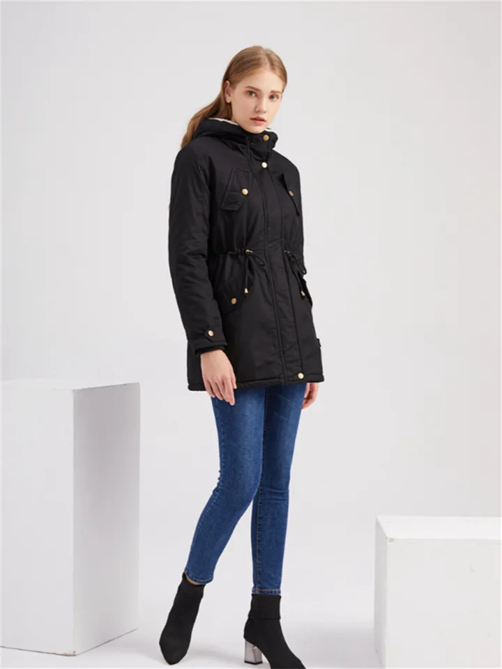 Women's Winter Jacket Winter Coat Parka Hoodie Jacket Outdoor Work Daily Winter Fall Regular Coat Regular Fit Windproof Warm Casual Jacket Long Sleeve Solid Color Full Zip Fleece Lined Navy Green