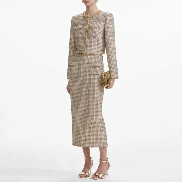 Gold Boucle Midi Skirt