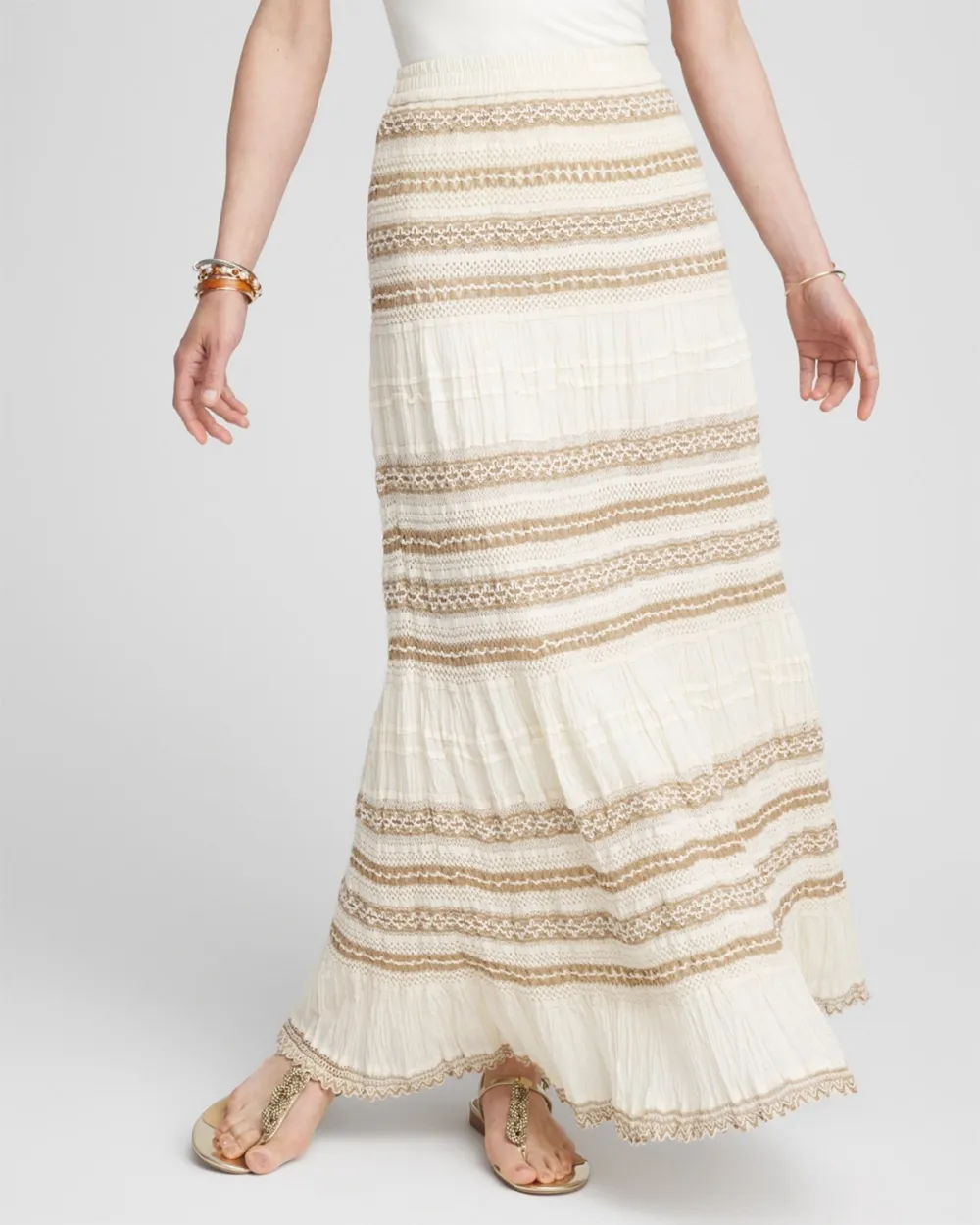 Embroidered Striped Maxi Skirt