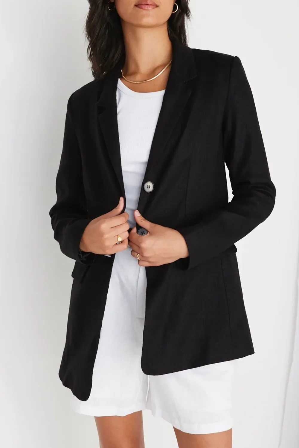 Black Linen Single - Breasted Blazer