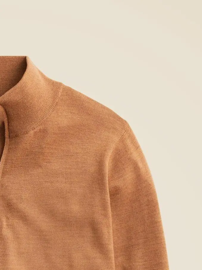 Camel Quarter Zip Knit Sweater