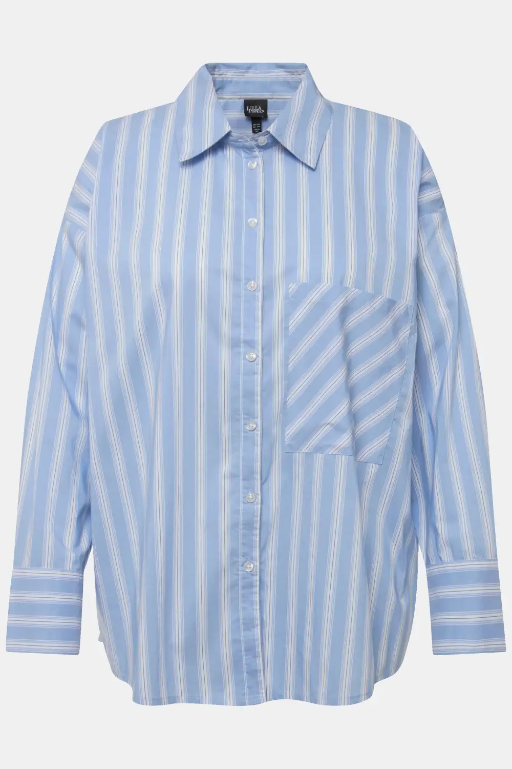 Bluse, Streifen, Brusttasche, Hemdkragen, Langarm