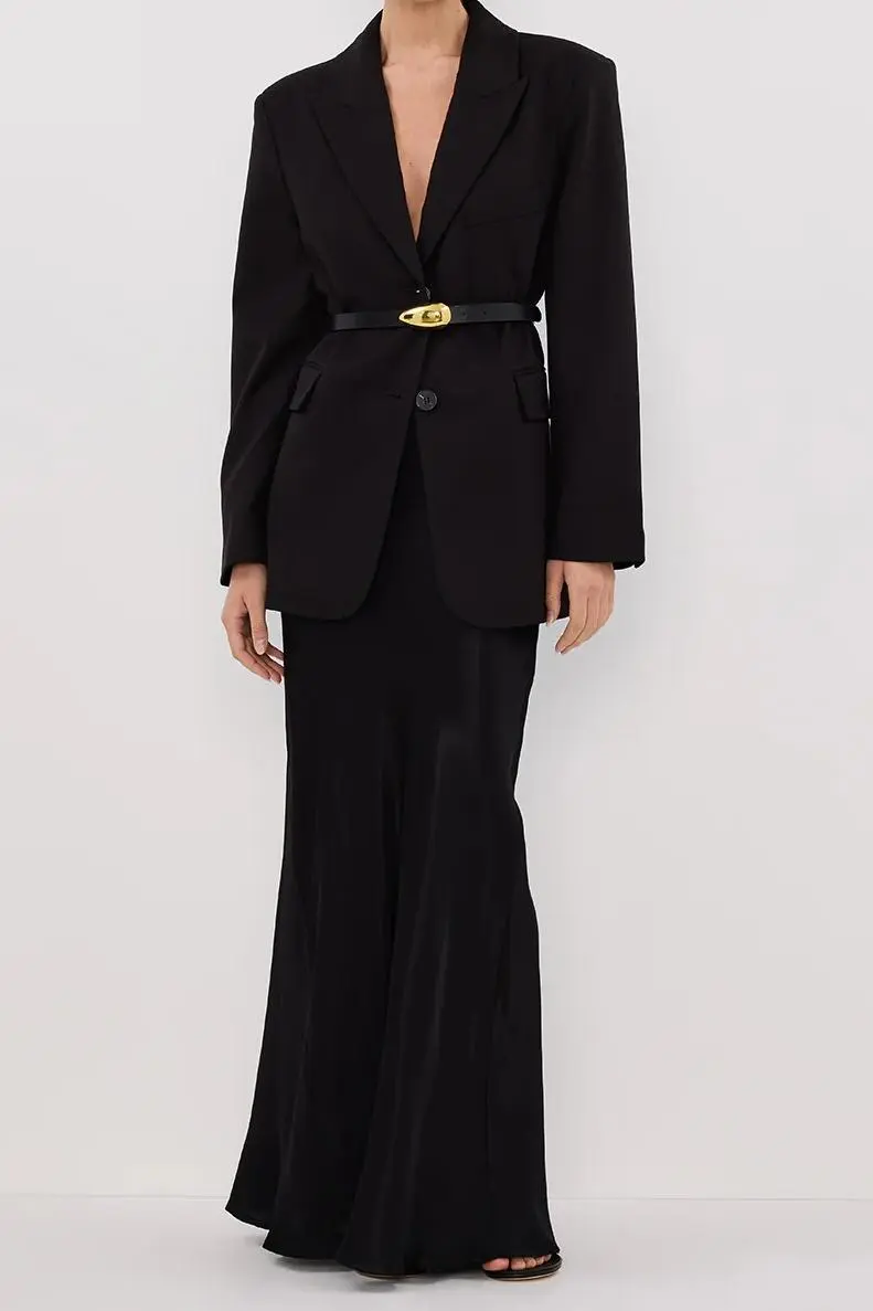 BLACK SATIN MAXI SKIRT