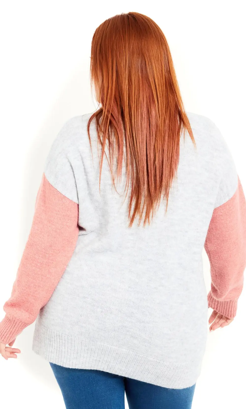 Evans Grey & Pink Colour Block Knitted Jumper