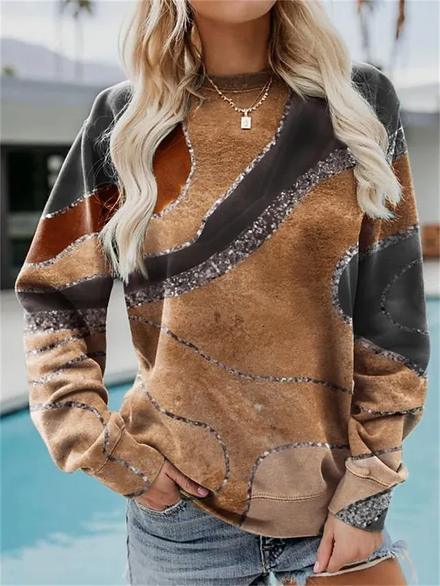 Women's Hoodie Sweatshirt Pullover Vintage White Blue Dark Green Graphic Geometric Abstract Oversized Round Neck Plus Size Long Sleeve Micro-elastic Fall & Winter