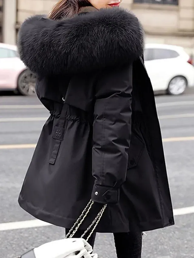 Women's Winter Jacket Winter Coat Parka Hoodie Jacket School Outdoor Street Winter Fall Long Coat Regular Fit Warm Breathable Simple Casual Daily Comfortable Jacket Long Sleeve Solid Color Pure Color