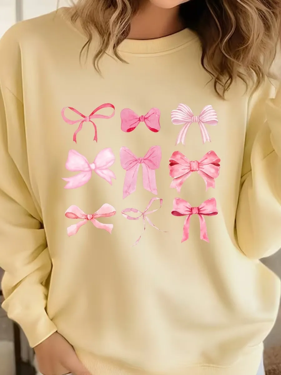 Bow Print Casual Sweatshirt