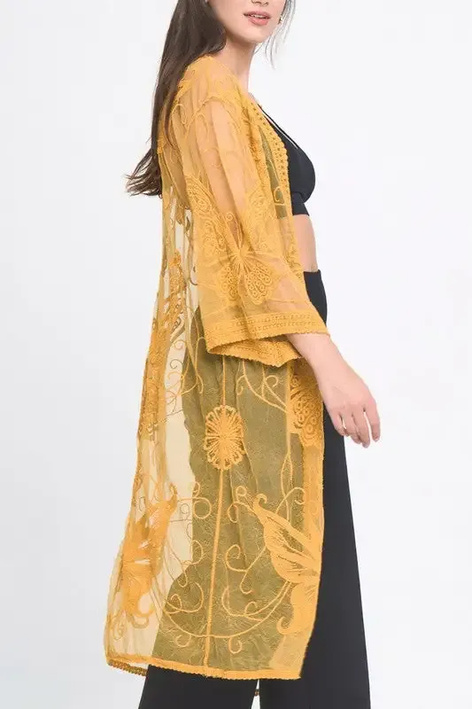 Butterfly Pattern Lace Kimono  choice of colors