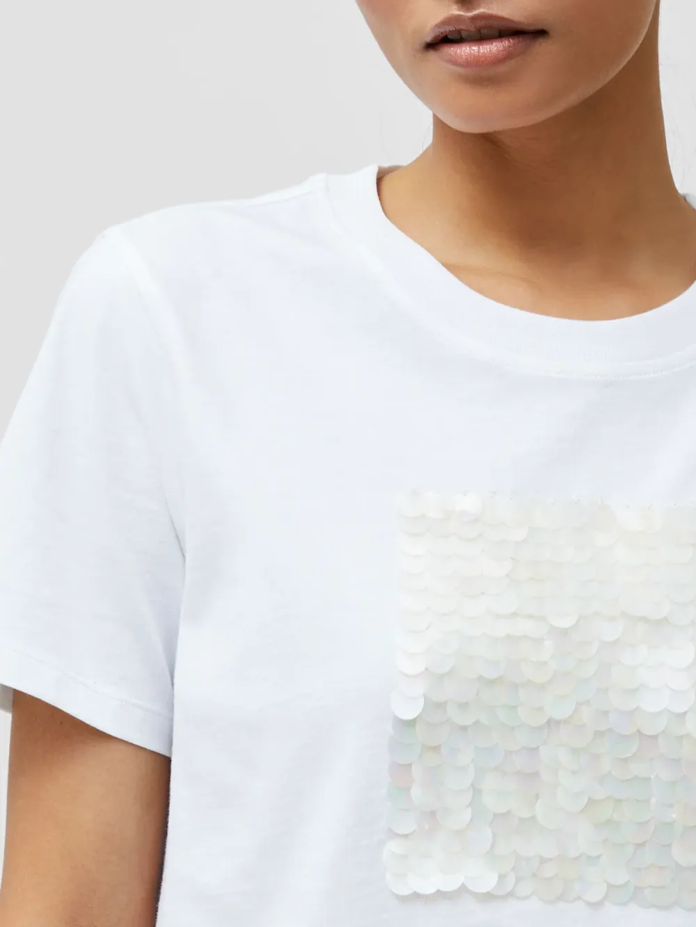 Casual Sequin Design Round Neck Short Sleeves