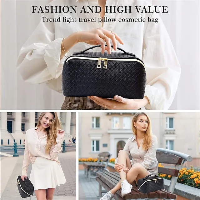 Women's Girls' Handbag Cosmetic Bag PU Leather Party Daily Holiday Zipper Large Capacity Waterproof Breathable Plaid Black White Pink