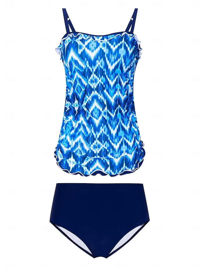 Slim Geometric Tankini Swim Sets
