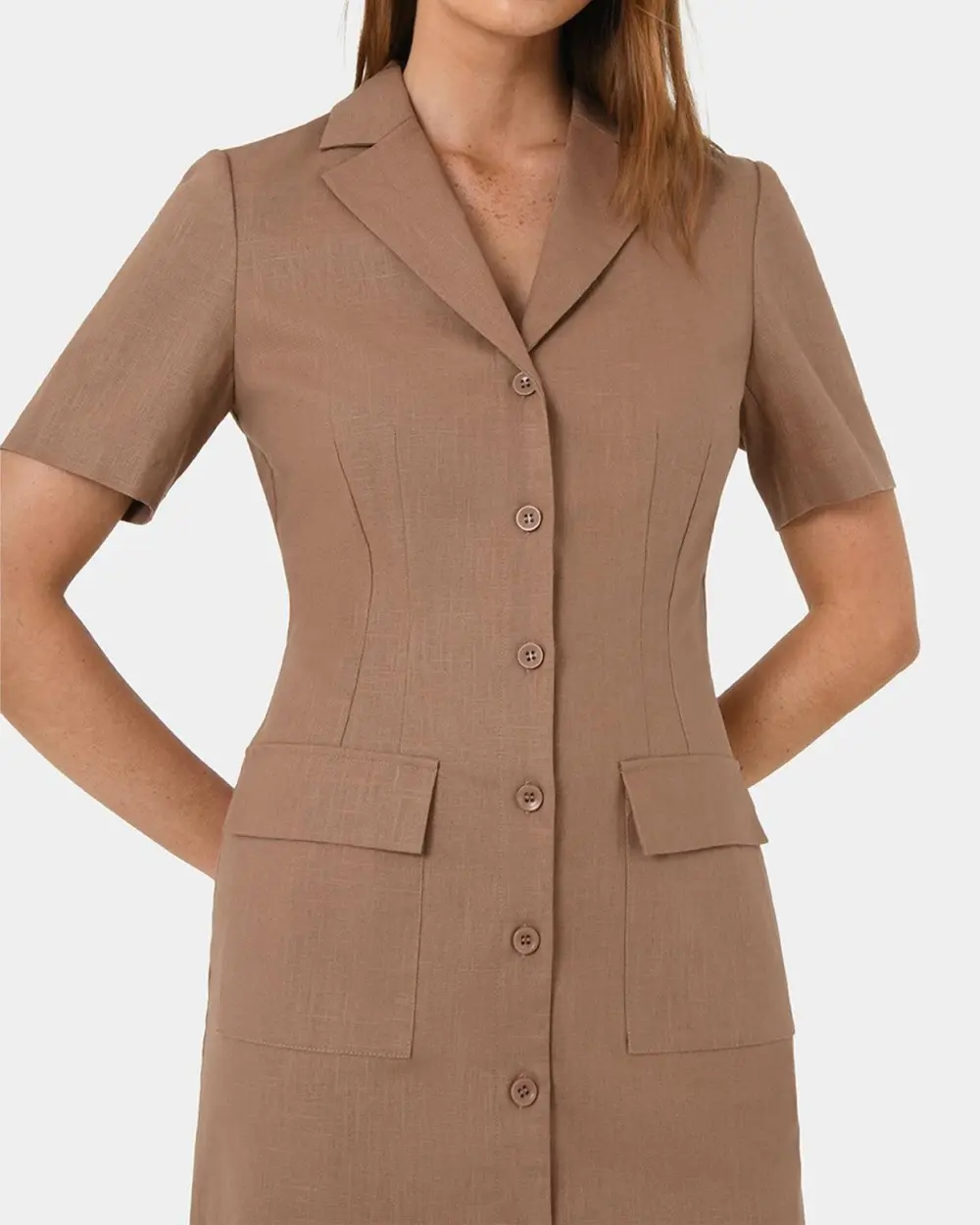 Notch Lapel Collar Button Linen Dress
