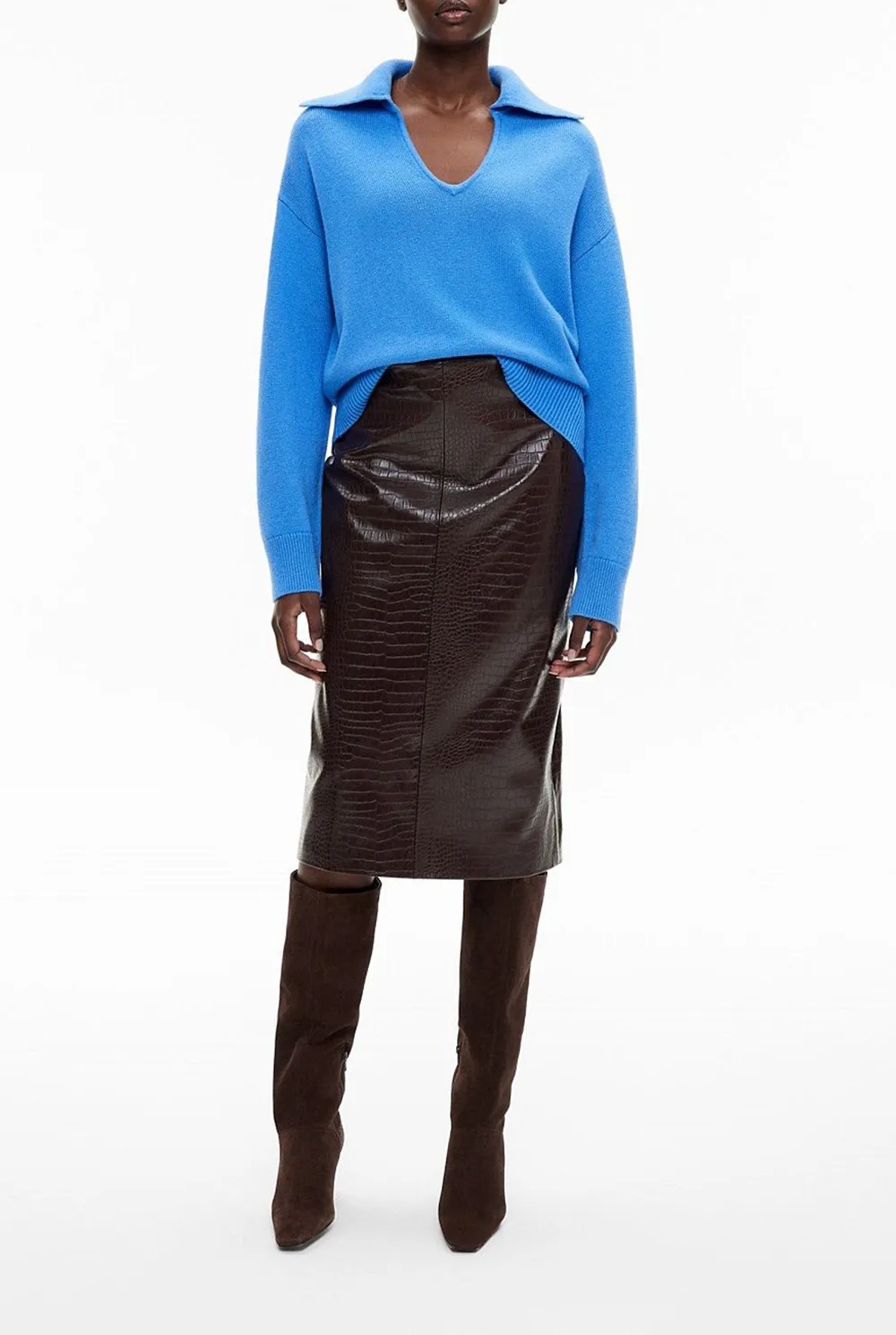 Deep V-Neck Blue Sweater