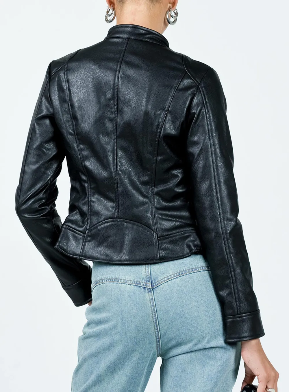 Cropped Faux Leather Biker Jacket