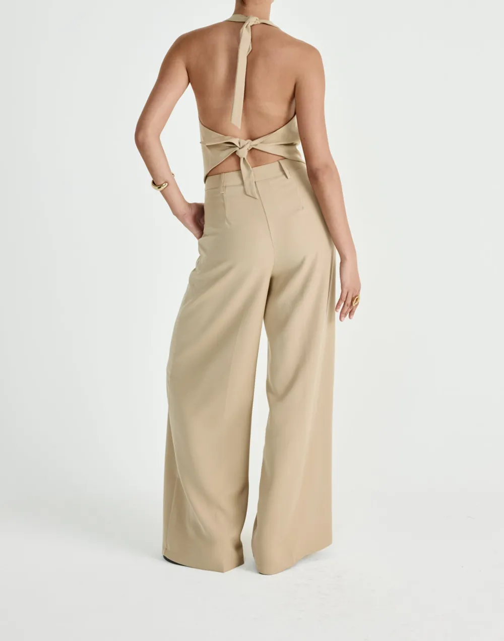 Floor-Length Draped Wide-Leg Trousers