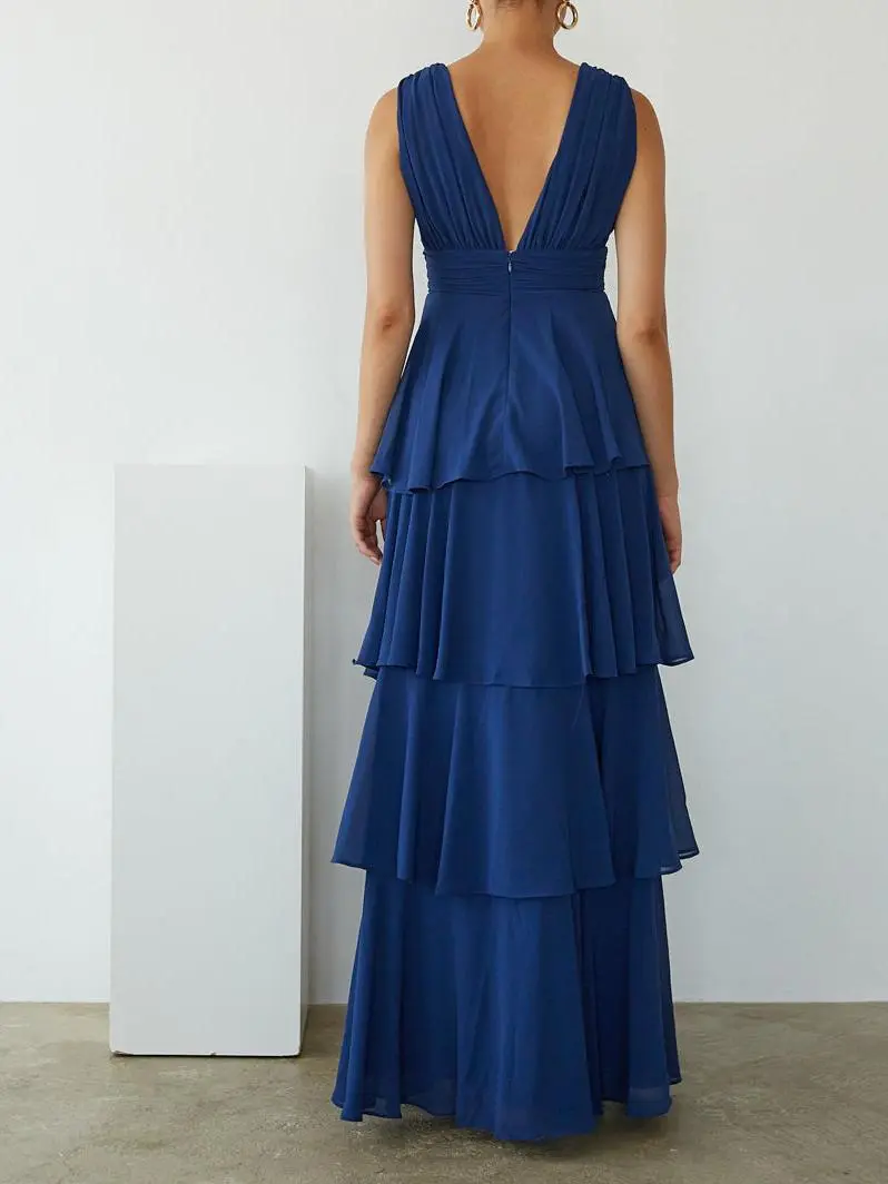 Back Zipper Tiered Maxi Dress