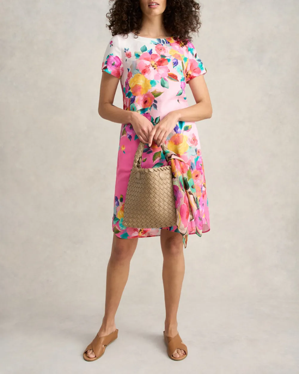 Short Sleeve Floral Print Shift Mini Dress