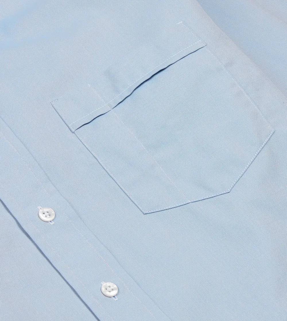 Lapel Plain Blue Pinpoint Oxford Cotton Cloth Button-Down Shirt