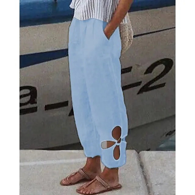 Women's Linen Pants Pants Trousers Baggy Full Length Cotton And Linen Side Pockets Baggy Fashion Casual Daily Dark Yellow Black S M